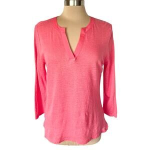 Talbots 100% Linen Popover Top Size M Salmon Pink V-neck Casual Summer Work Wear